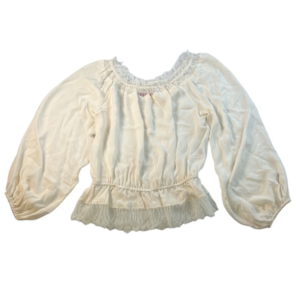 Tamara Mellon 100% Silk Lace Trim Cold Shoulder Blouse S58-7 - Picture 2 of 9